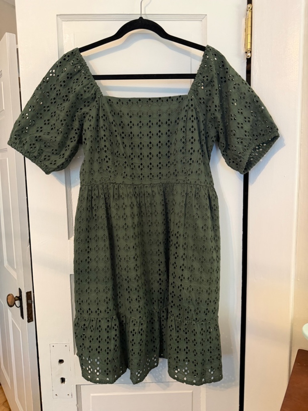La Blanca olive green eyelet mini dress